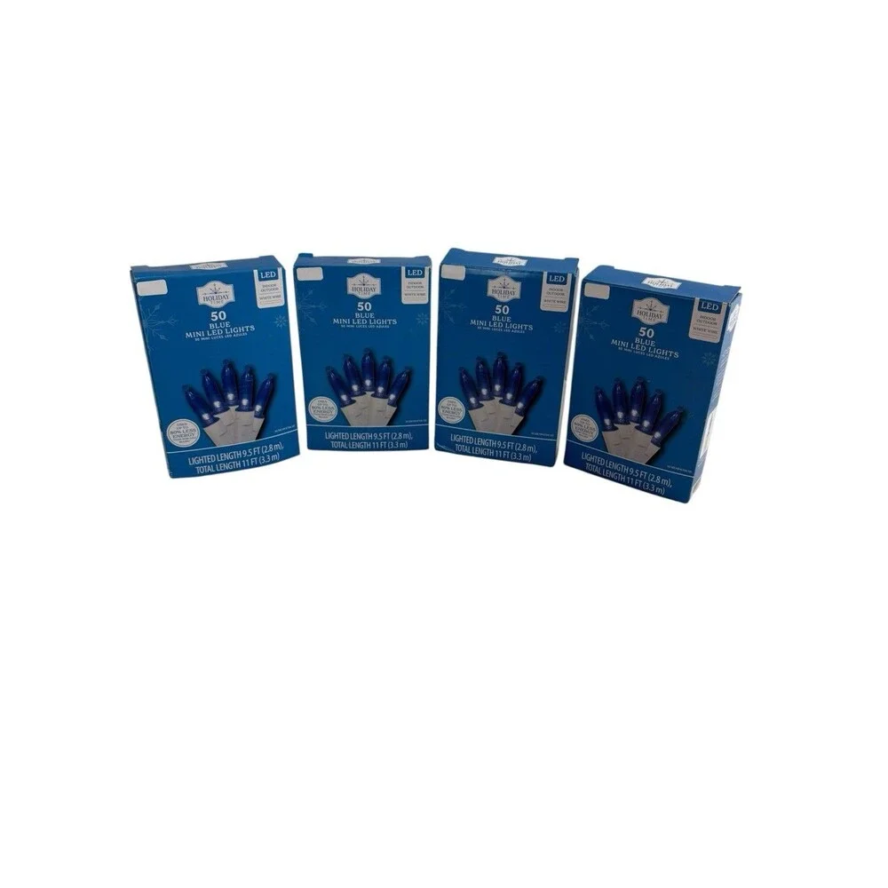 Lot of 4 Blue Mini Led Lights 50 Blue Light per pack with White Wire NEW